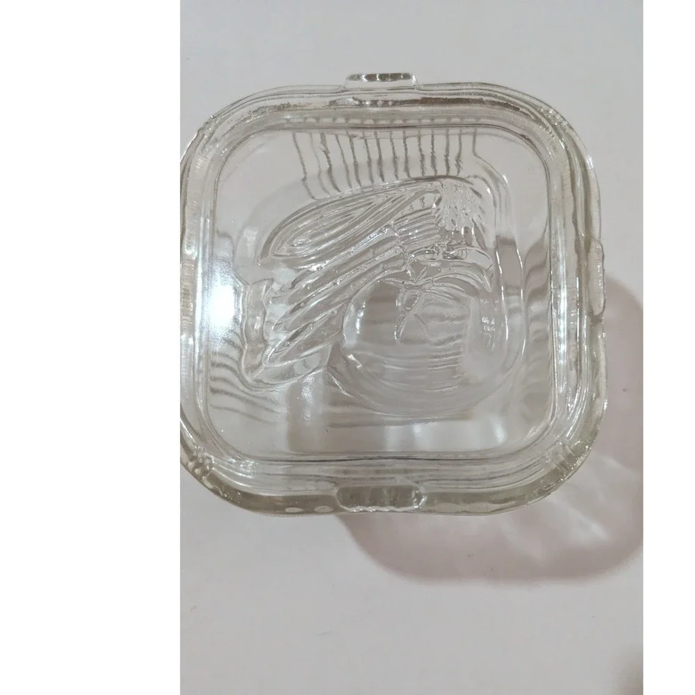 Vtg Federal glass Refrigerator Dish Square Ribbed Base Embossed Vegetable‎ Lid